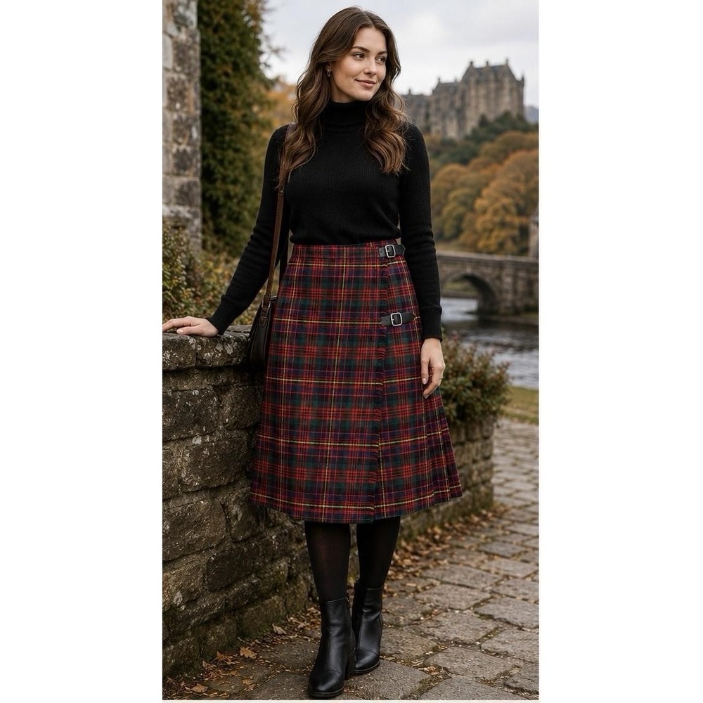 Vintage John Morrison Edinburgh Royal Stewart Tartan Wool Kilt Wrap Skirt 10